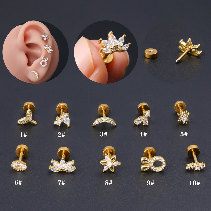 1 Piece Classic Style Insect Flower Polishing Plating Inlay Stainless Steel Copper Zircon 18k Gold Plated Ear Studs display picture 1