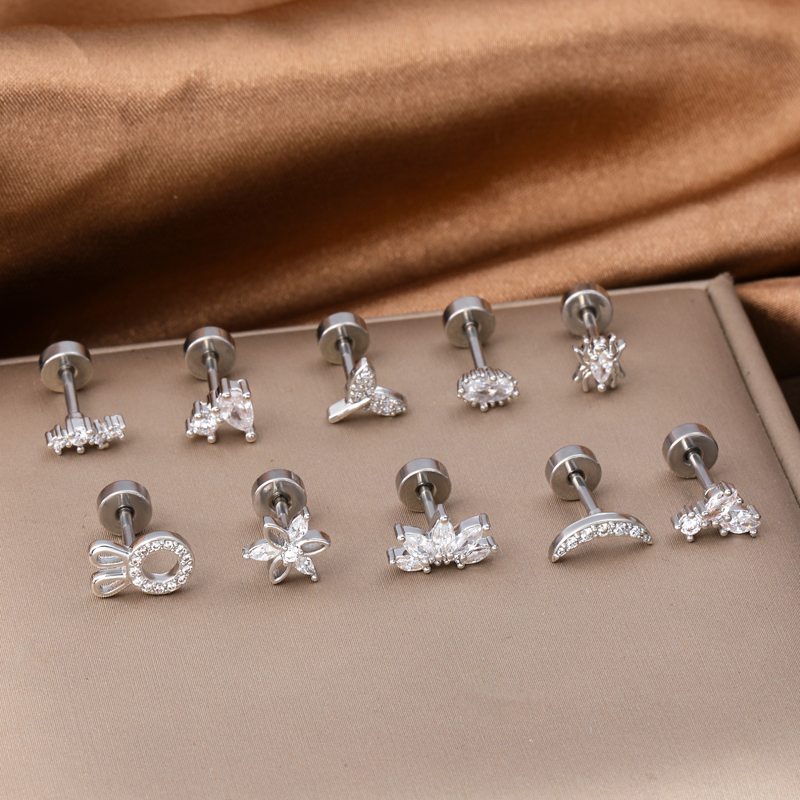 1 Piece Classic Style Insect Flower Polishing Plating Inlay Stainless Steel Copper Zircon 18k Gold Plated Ear Studs display picture 4