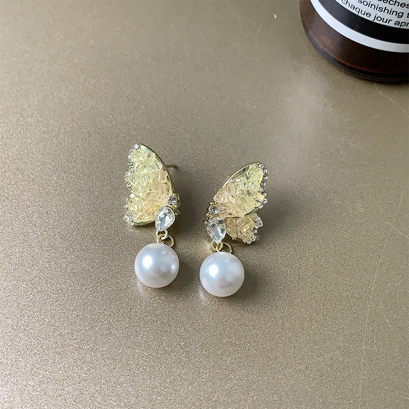 1 Pair Cute Simple Style Butterfly Plating Inlay Alloy Artificial Crystal Artificial Pearls Zircon Drop Earrings display picture 4