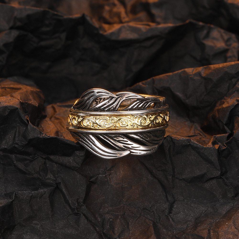 Casual Feather Sterling Silver Plating 24k Gold Plated Open Rings display picture 5