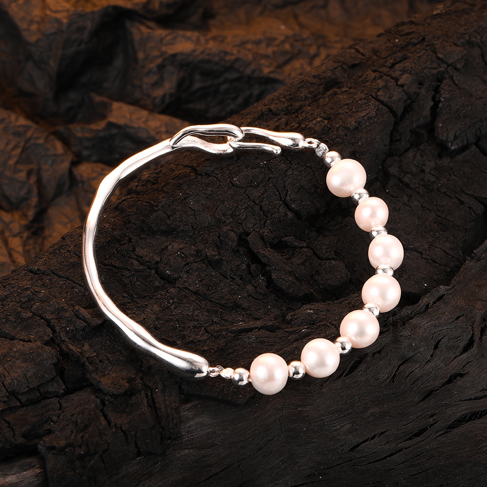 Casual Ronda Perlas De Agua Dulce Plata Esterlina Con Cuentas Enchapado Blanco Oro Plateado Pulsera display picture 2