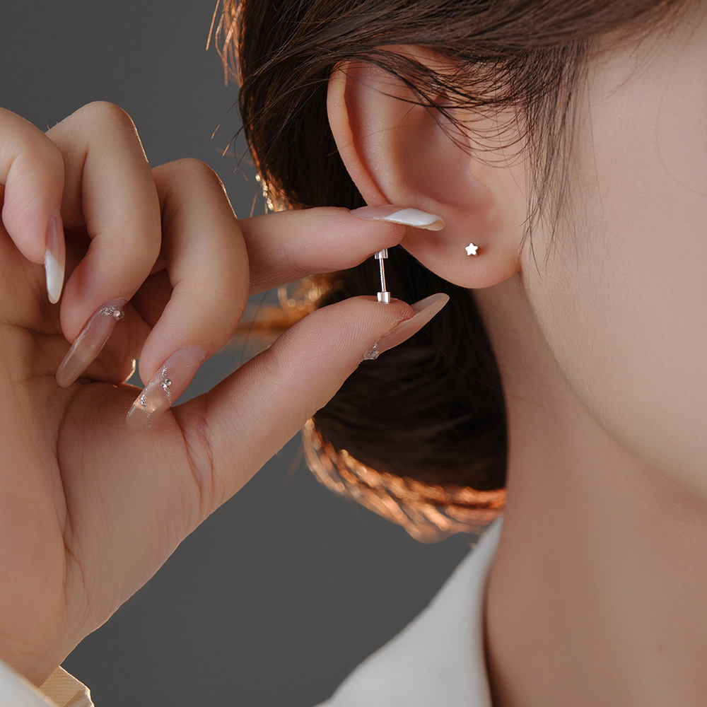 1 Pair Ig Style Simple Style Star Plating Sterling Silver White Gold Plated Ear Studs display picture 2