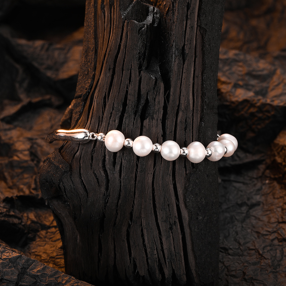 Casual Round Freshwater Pearl Sterling Silver Beaded Plating White Gold Plated Bracelets display picture 4