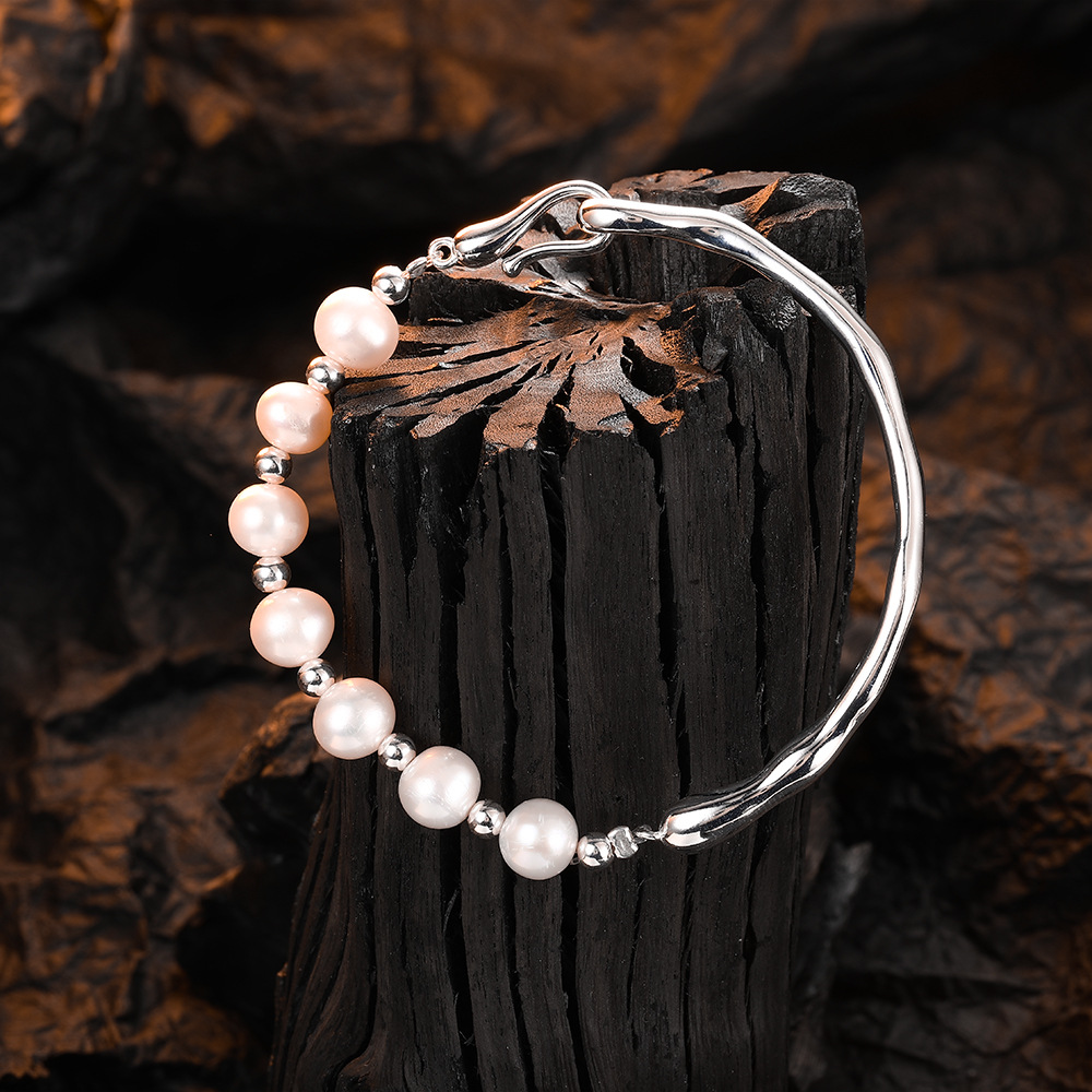 Casual Round Freshwater Pearl Sterling Silver Beaded Plating White Gold Plated Bracelets display picture 5