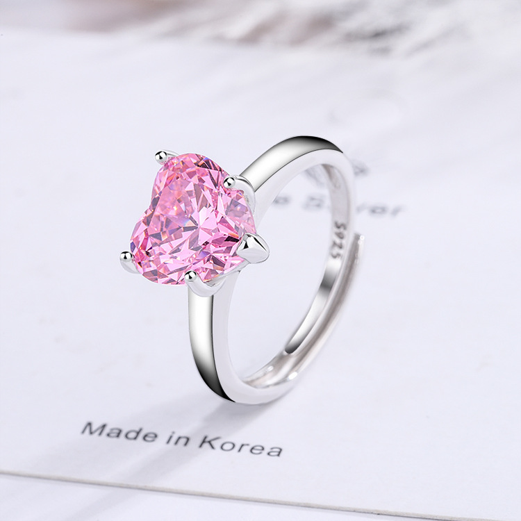 Shiny Heart Shape Sterling Silver Plating Inlay Zircon White Gold Plated Open Rings display picture 2