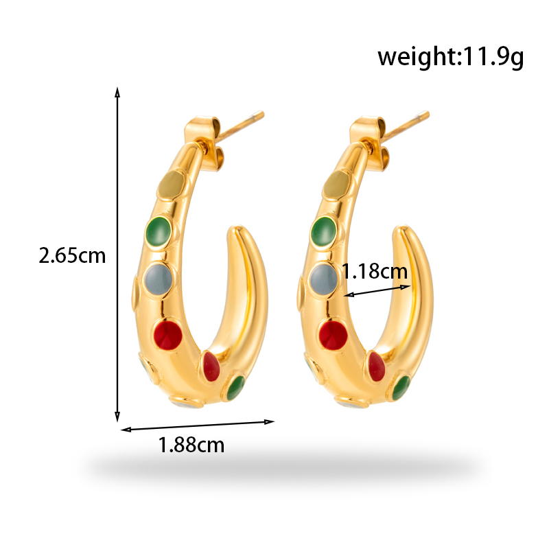 1 Pair French Style Simple Style C Shape Geometric Round Stainless Steel Zircon 18k Gold Plated Hoop Earrings Drop Earrings display picture 2