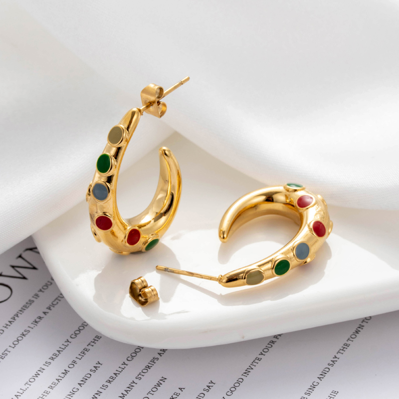1 Pair French Style Simple Style C Shape Geometric Round Stainless Steel Zircon 18k Gold Plated Hoop Earrings Drop Earrings display picture 4