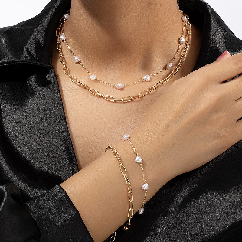 Ig Style Elegant Retro Heart Shape Imitation Pearl Alloy Women's Bracelets Necklace display picture 1
