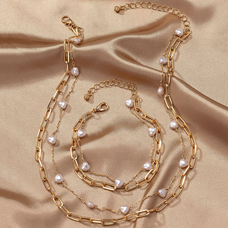 Ig Style Elegant Retro Heart Shape Imitation Pearl Alloy Women's Bracelets Necklace display picture 3