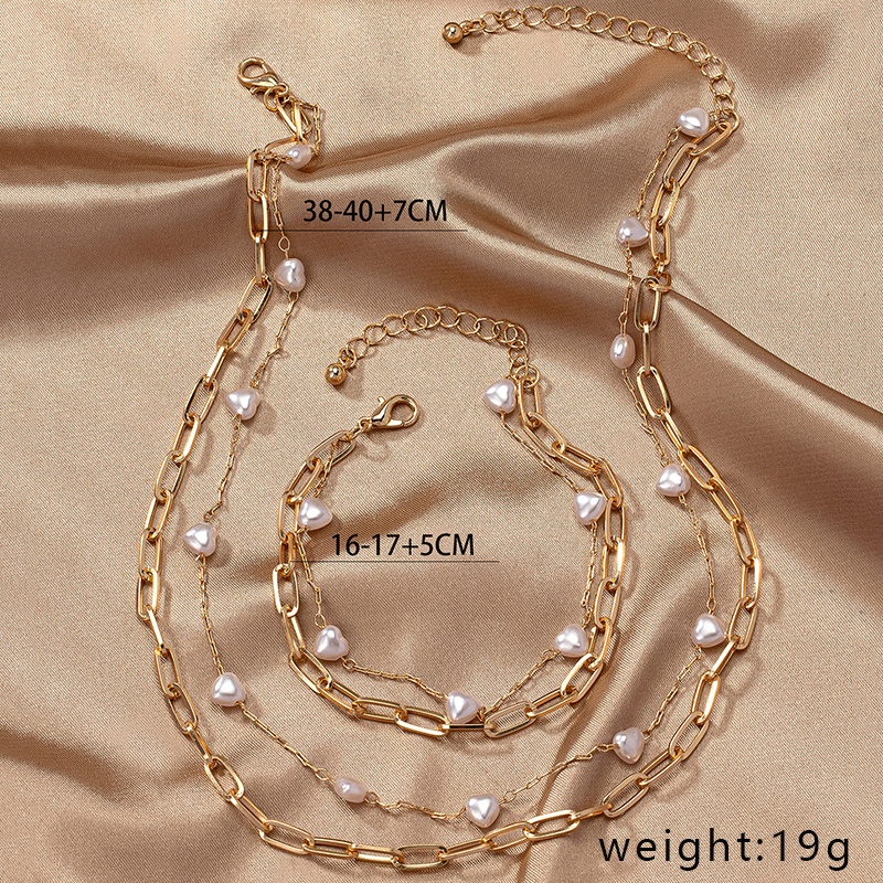 Ig Style Elegant Retro Heart Shape Imitation Pearl Alloy Women's Bracelets Necklace display picture 5