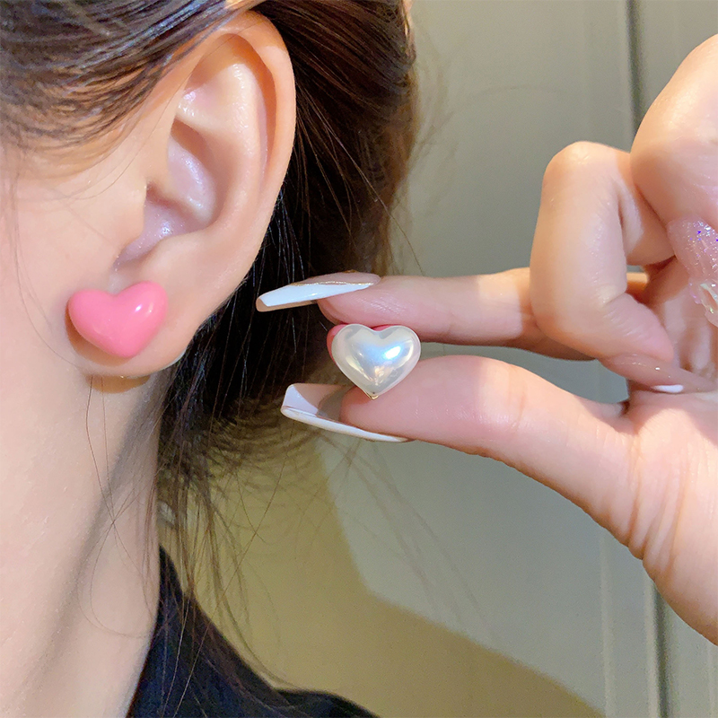 1 Pair Cute Simple Style Heart Shape Inlay Arylic Alloy Acrylic Ear Studs display picture 4