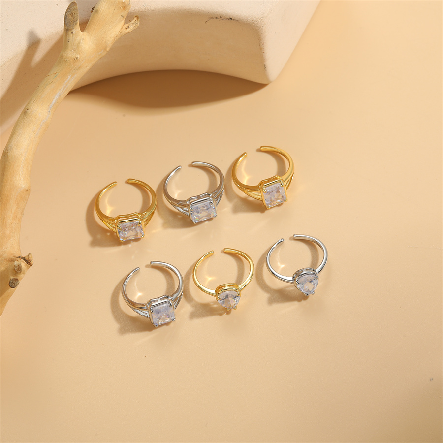 Simple Style Square Water Droplets Rectangle Copper 14k Gold Plated White Gold Plated Open Rings display picture 7