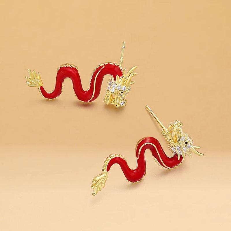 1 Pair Ig Style Simple Style Dragon Plating Inlay Alloy Rhinestones Gold Plated Ear Studs display picture 2