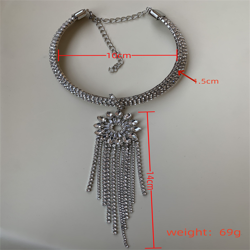 Glam Luxurious Flower Alloy Tassel Plating Inlay Rhinestones Silver Plated Women's Choker display picture 16