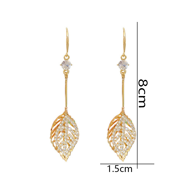 1 Pair Elegant Shiny Leaf Plating Inlay Alloy Copper Rhinestones Opal Gold Plated Drop Earrings display picture 1