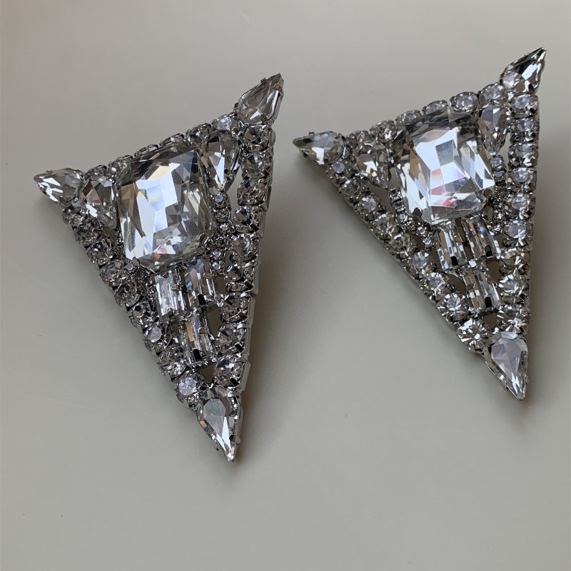 1 Pair Retro Exaggerated Triangle Plating Inlay Alloy Rhinestones Silver Plated Ear Studs display picture 12