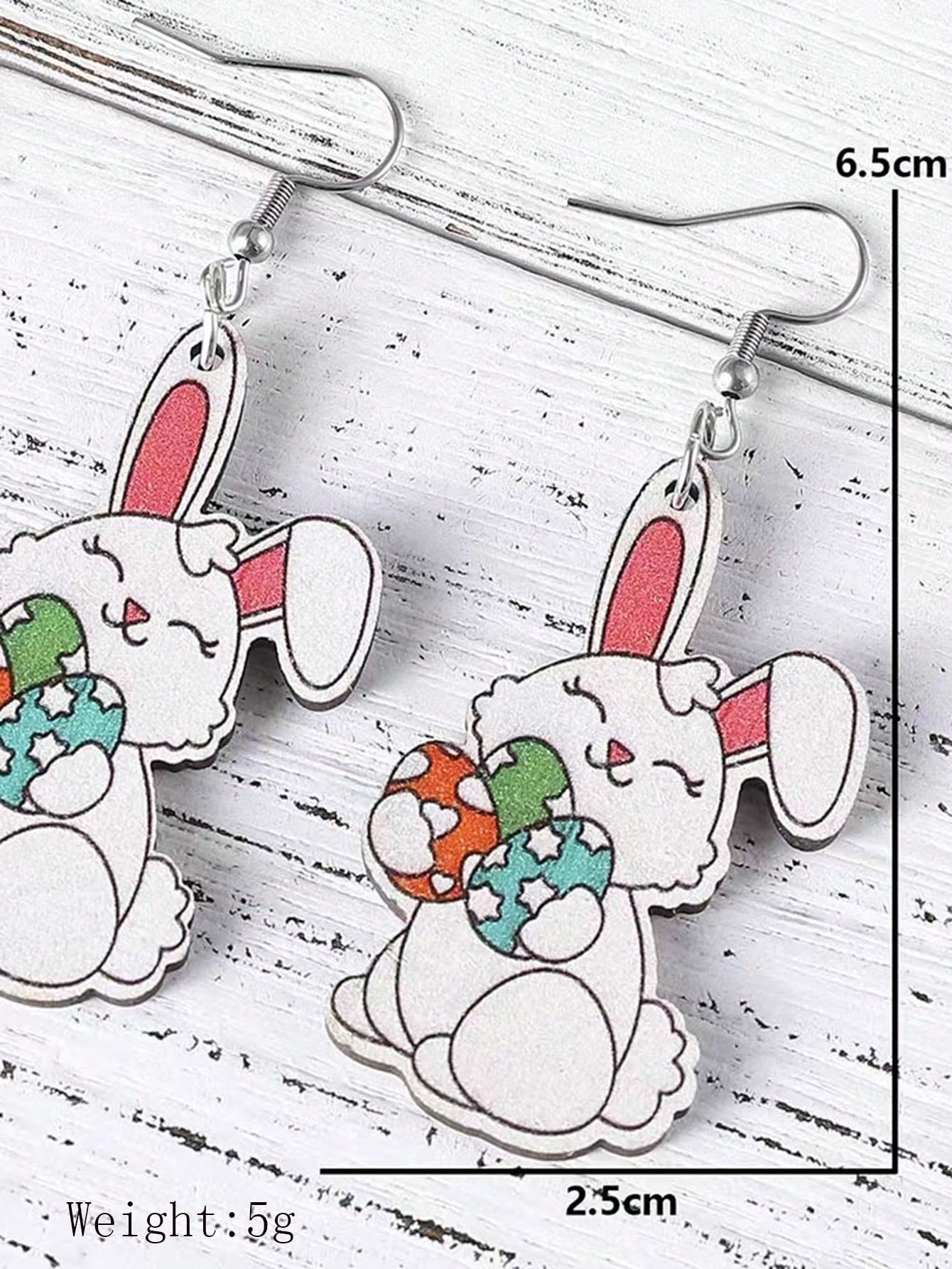1 Pair Cute Rabbit Printing Wood Drop Earrings display picture 4