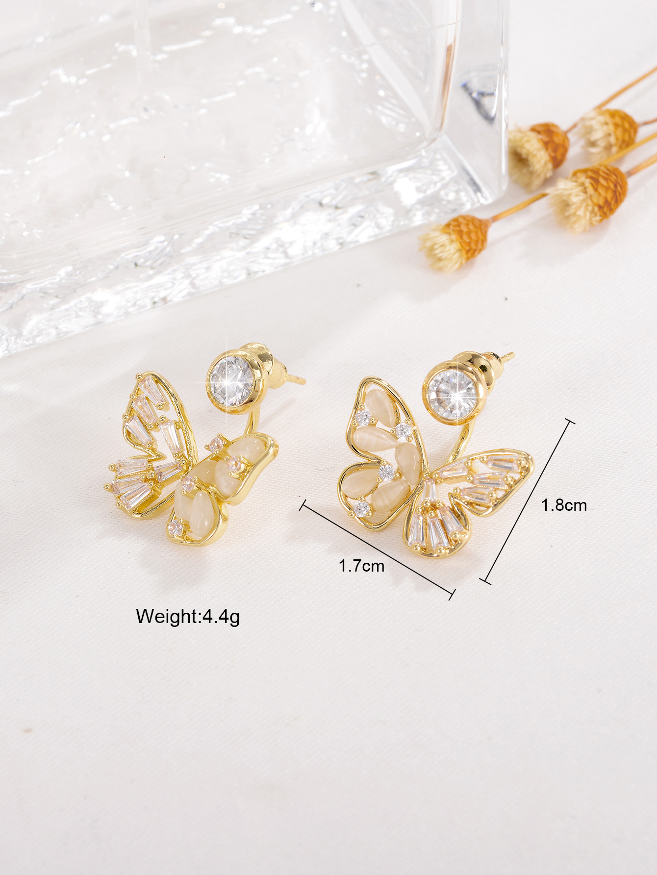 1 Pair Elegant Glam Shiny Butterfly Plating Inlay Copper Opal Zircon 18k Gold Plated Ear Studs display picture 6