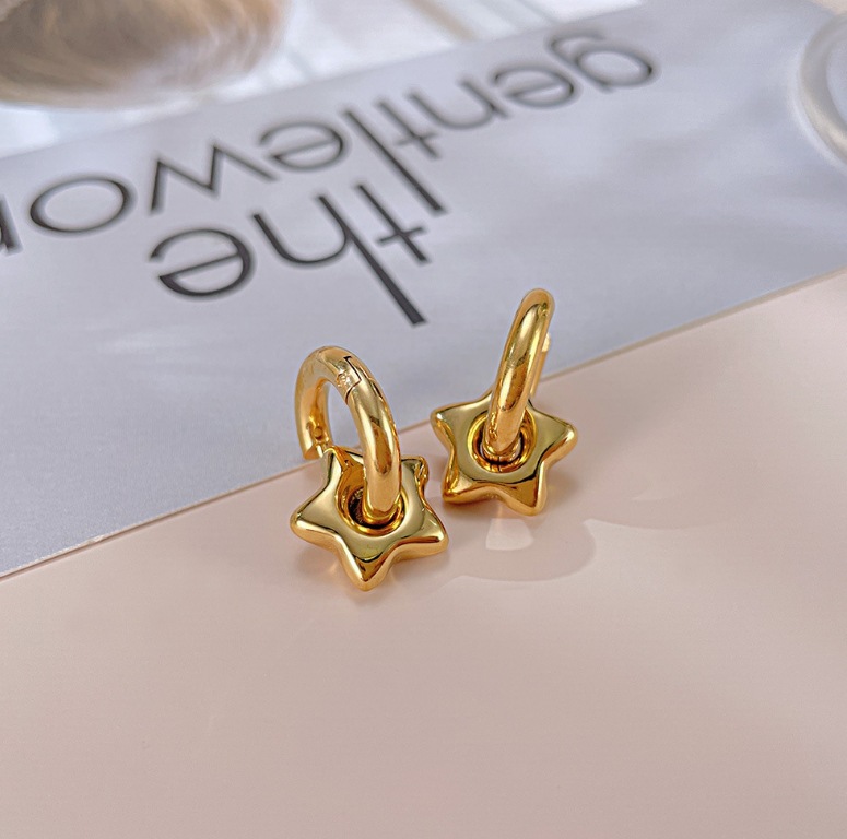 1 Pair Retro Star Heart Shape Plating Titanium Steel 18k Gold Plated Drop Earrings display picture 1