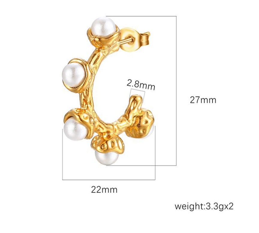 1 Pair Retro C Shape Plating Inlay Titanium Steel Pearl 18k Gold Plated Ear Studs display picture 4