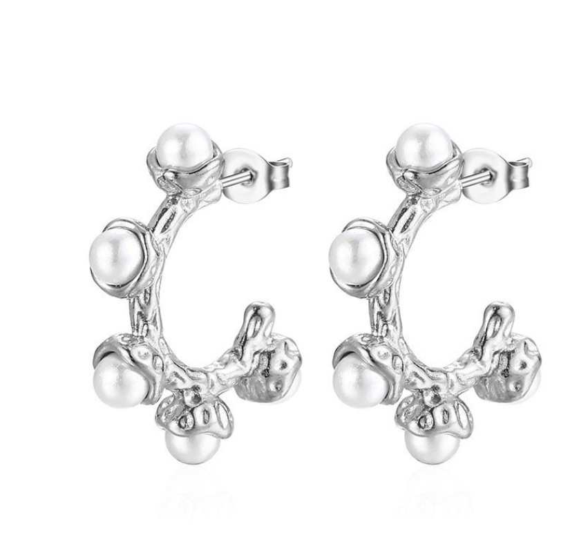 1 Pair Retro C Shape Plating Inlay Titanium Steel Pearl 18k Gold Plated Ear Studs display picture 1