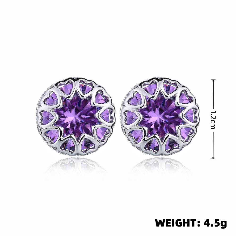 1 Pair Simple Style Shiny Round Heart Shape Plating Inlay Copper Alloy Zircon White Gold Plated Ear Studs display picture 1