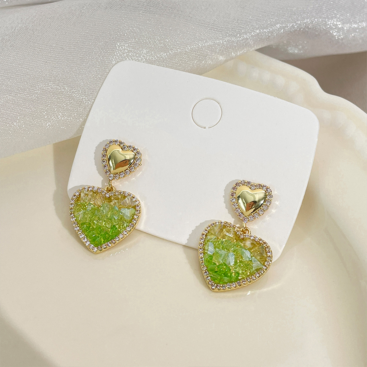 1 Pair Sweet Heart Shape Inlay Alloy Artificial Crystal Rhinestones Drop Earrings display picture 2