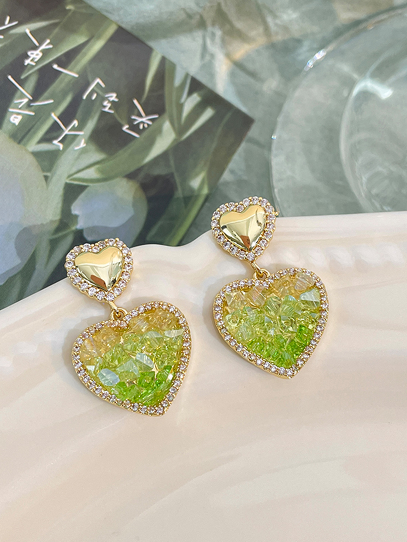 1 Pair Sweet Heart Shape Inlay Alloy Artificial Crystal Rhinestones Drop Earrings display picture 4