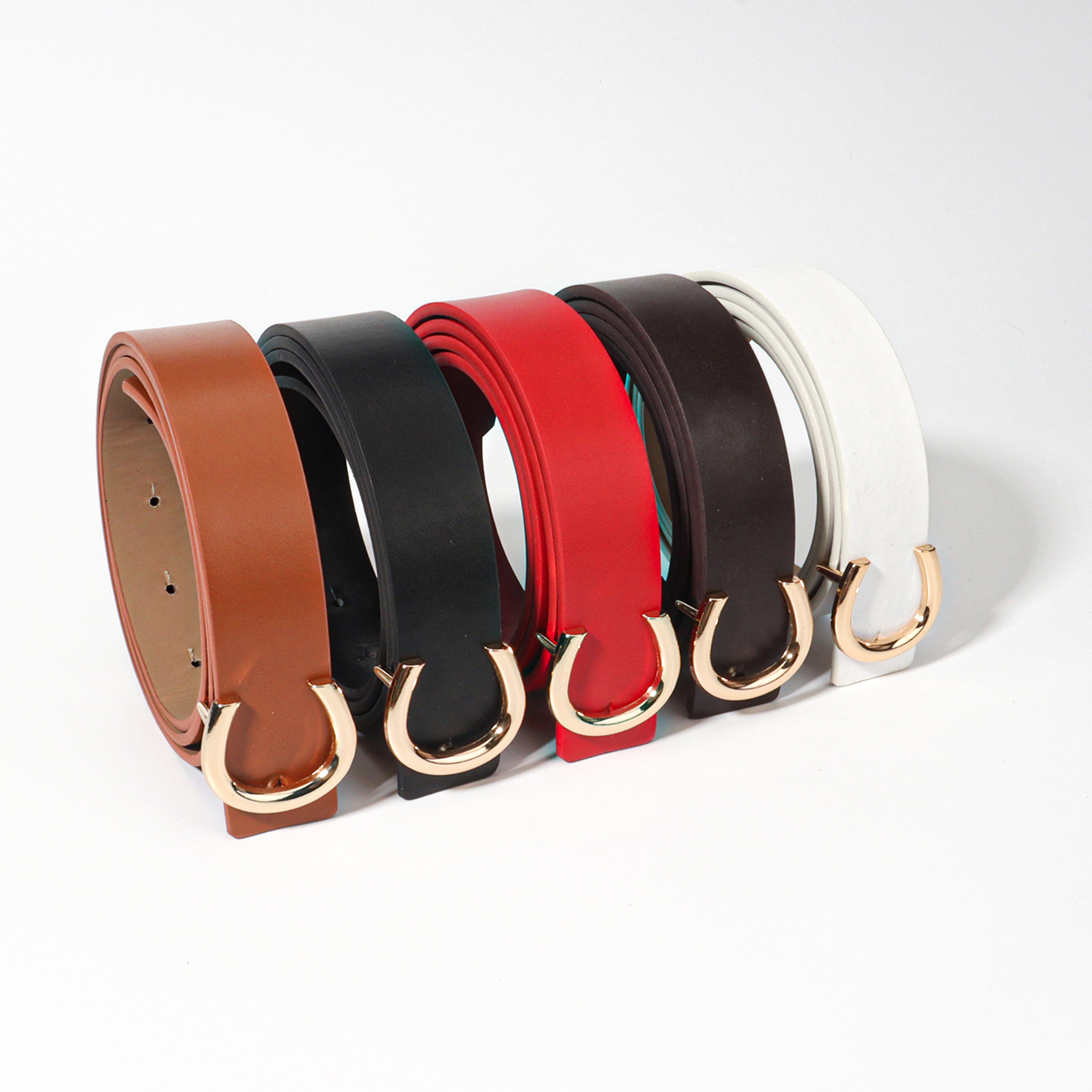 Simple Style Classic Style Letter Solid Color Pu Leather Buckle Women's Leather Belts display picture 1