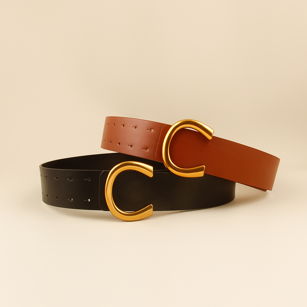 Simple Style Classic Style Letter Solid Color Pu Leather Buckle Women's Leather Belts display picture 5