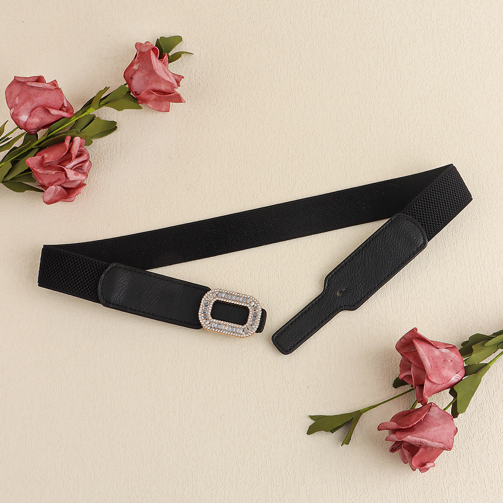 Elegant Simple Style Solid Color Pu Leather Alloy Inlay Glass Stone Women's Leather Belts display picture 2