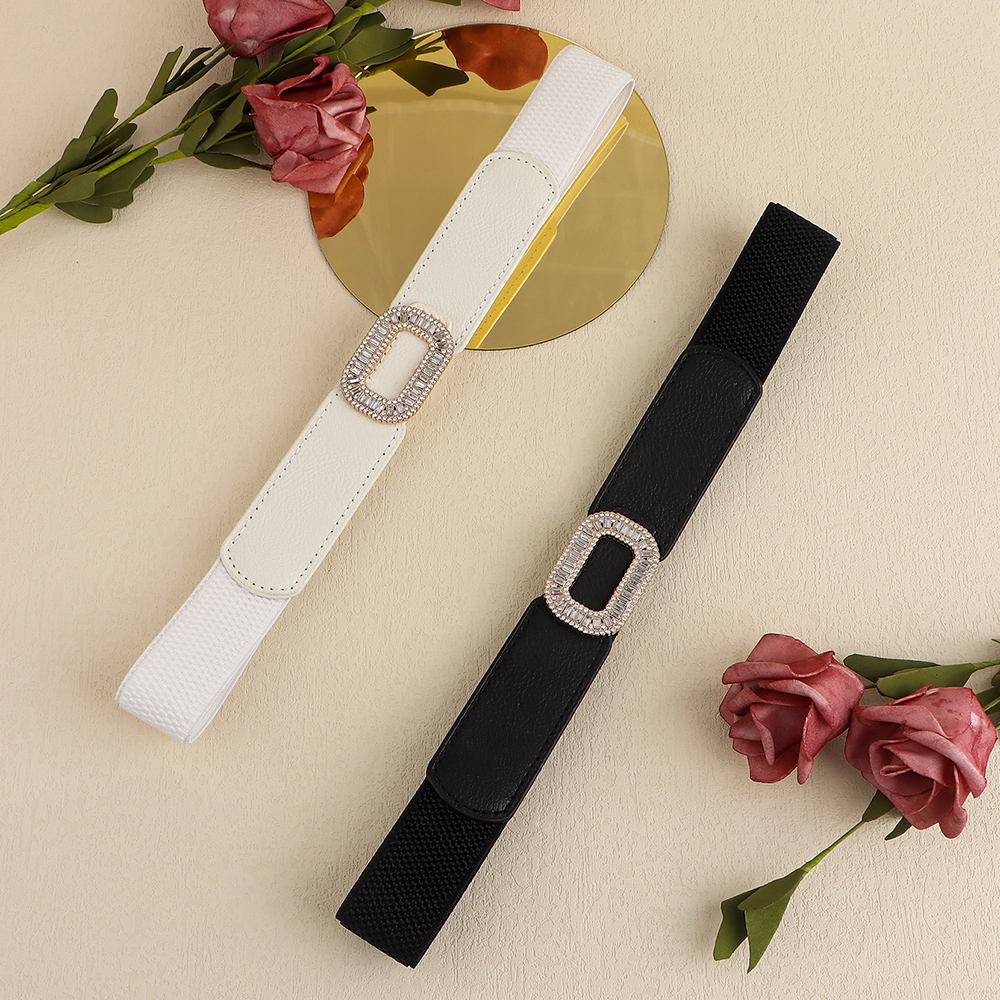 Elegant Simple Style Solid Color Pu Leather Alloy Inlay Glass Stone Women's Leather Belts display picture 8