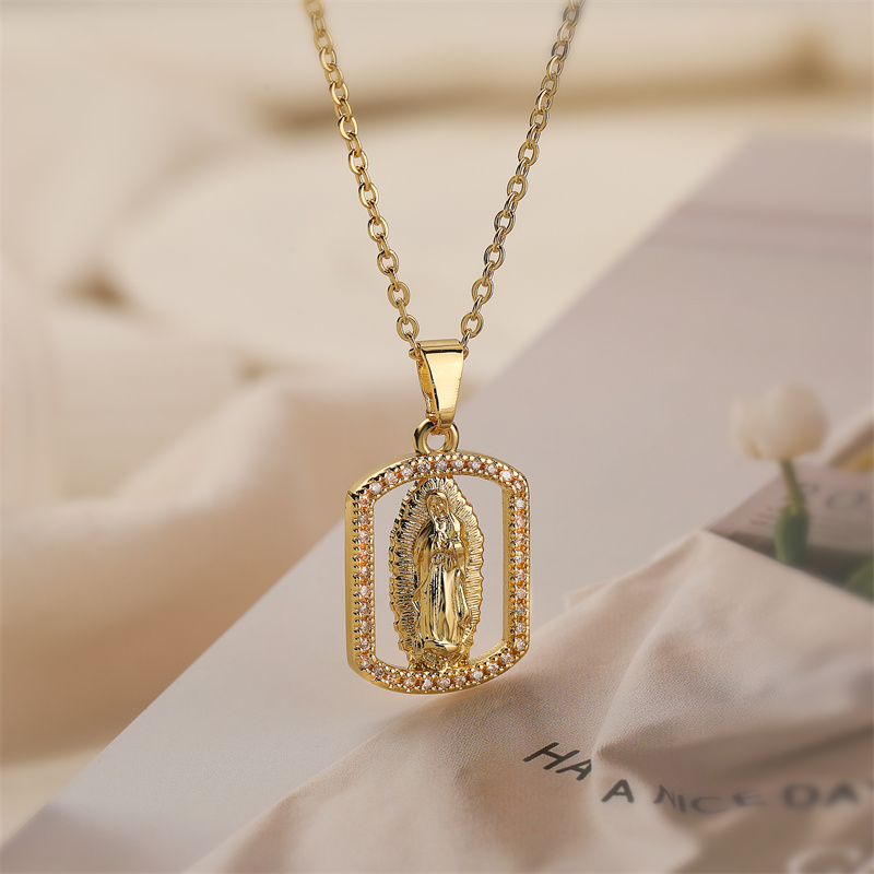 Ig Style Simple Style Human Virgin Mary Copper Plating Inlay Zircon Gold Plated Pendant Necklace display picture 3