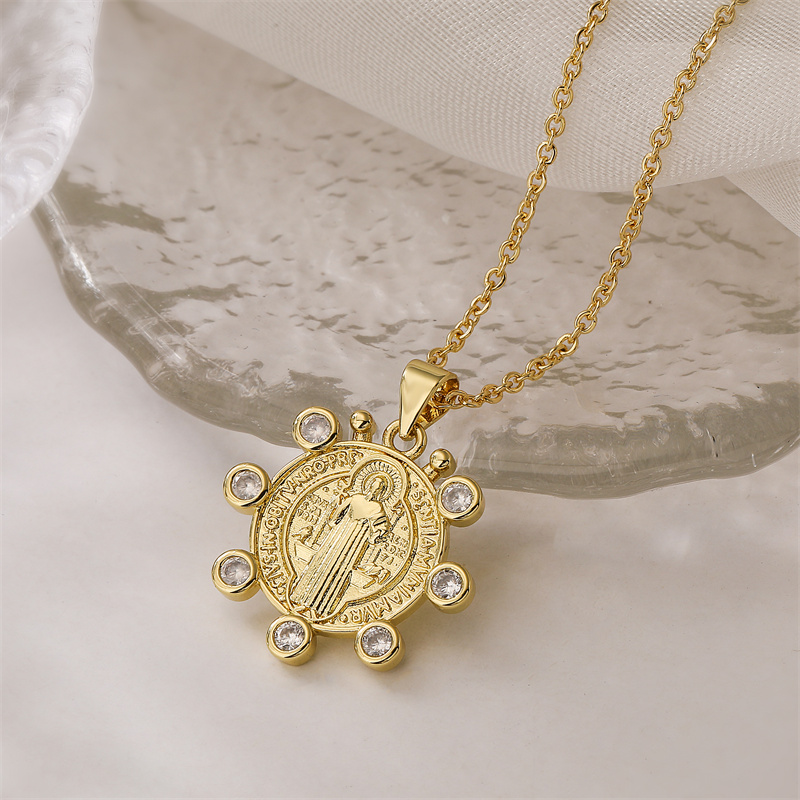 Ig Style Simple Style Human Virgin Mary Copper Plating Inlay Zircon Gold Plated Pendant Necklace display picture 5