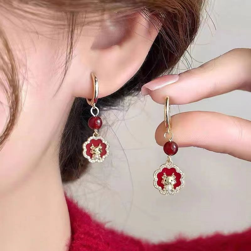 1 Pair Cartoon Style Shiny Dragon Epoxy Plating Inlay Alloy Pearl Gold Plated Drop Earrings display picture 4
