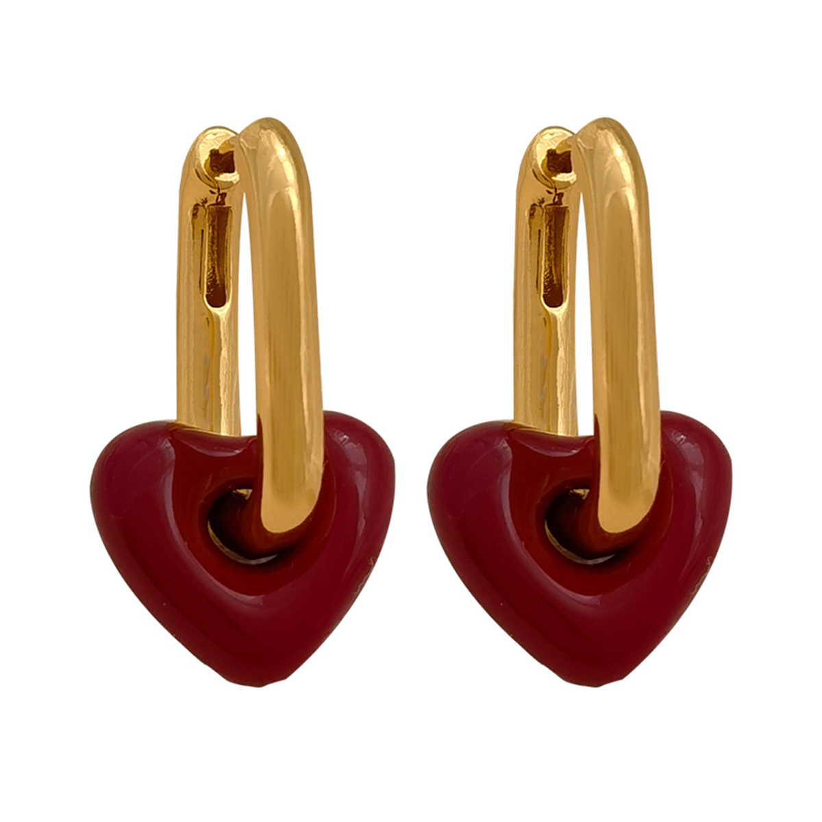 1 Pair Classic Style Heart Shape Enamel Plating Copper Earrings display picture 12