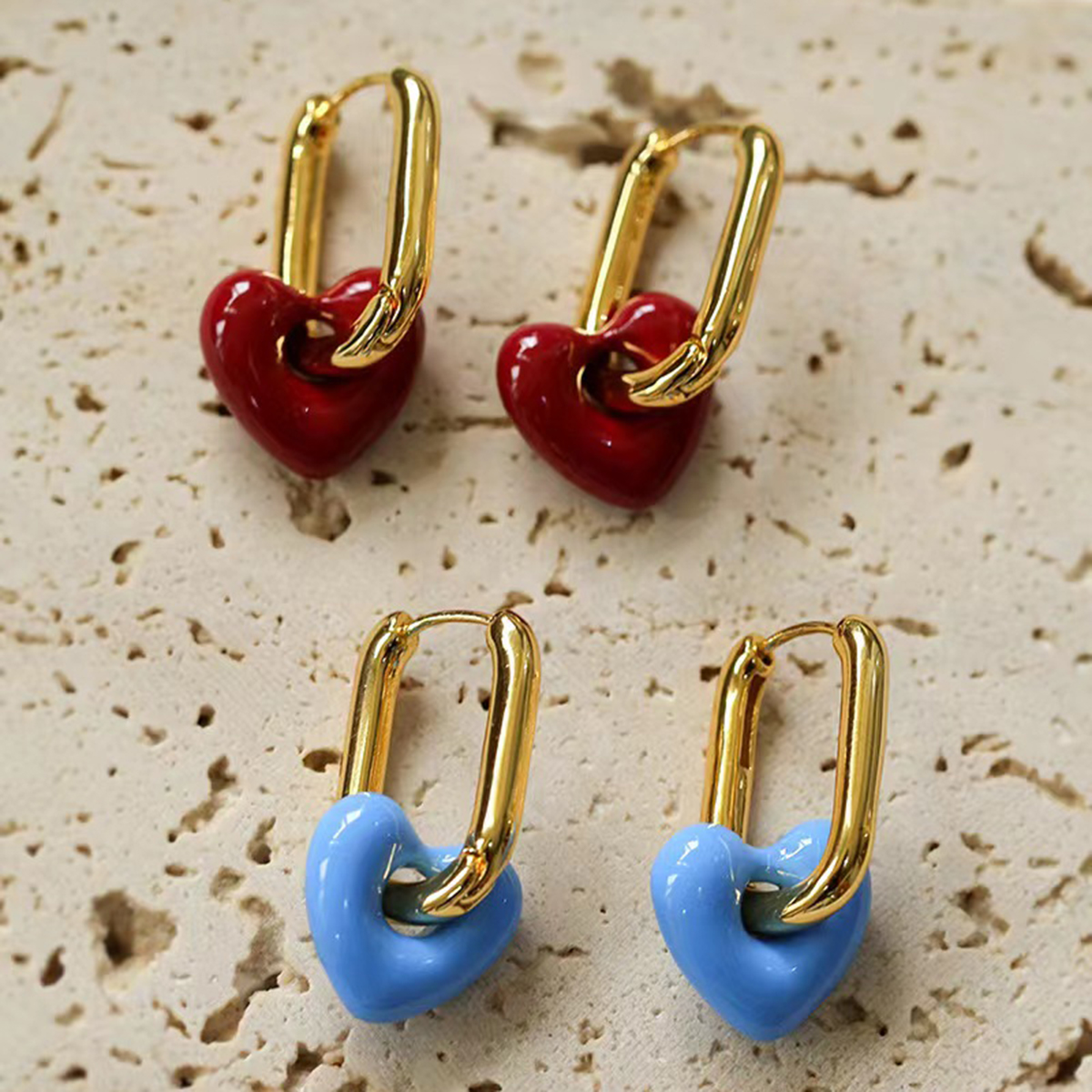 1 Pair Classic Style Heart Shape Enamel Plating Copper Earrings display picture 16