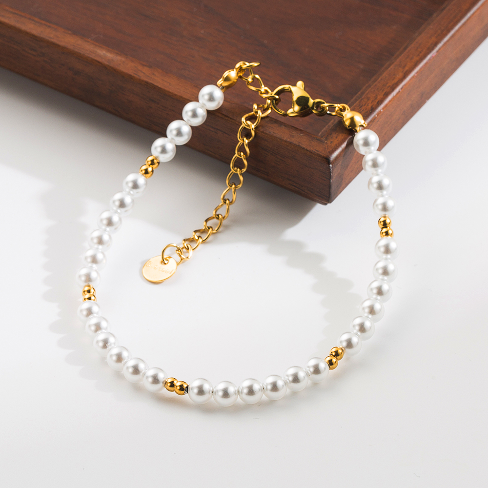 Elegant Classic Style Round Stainless Steel Shell Pearls Beaded Plating 18k Gold Plated Women's Bracelets Necklace display picture 9