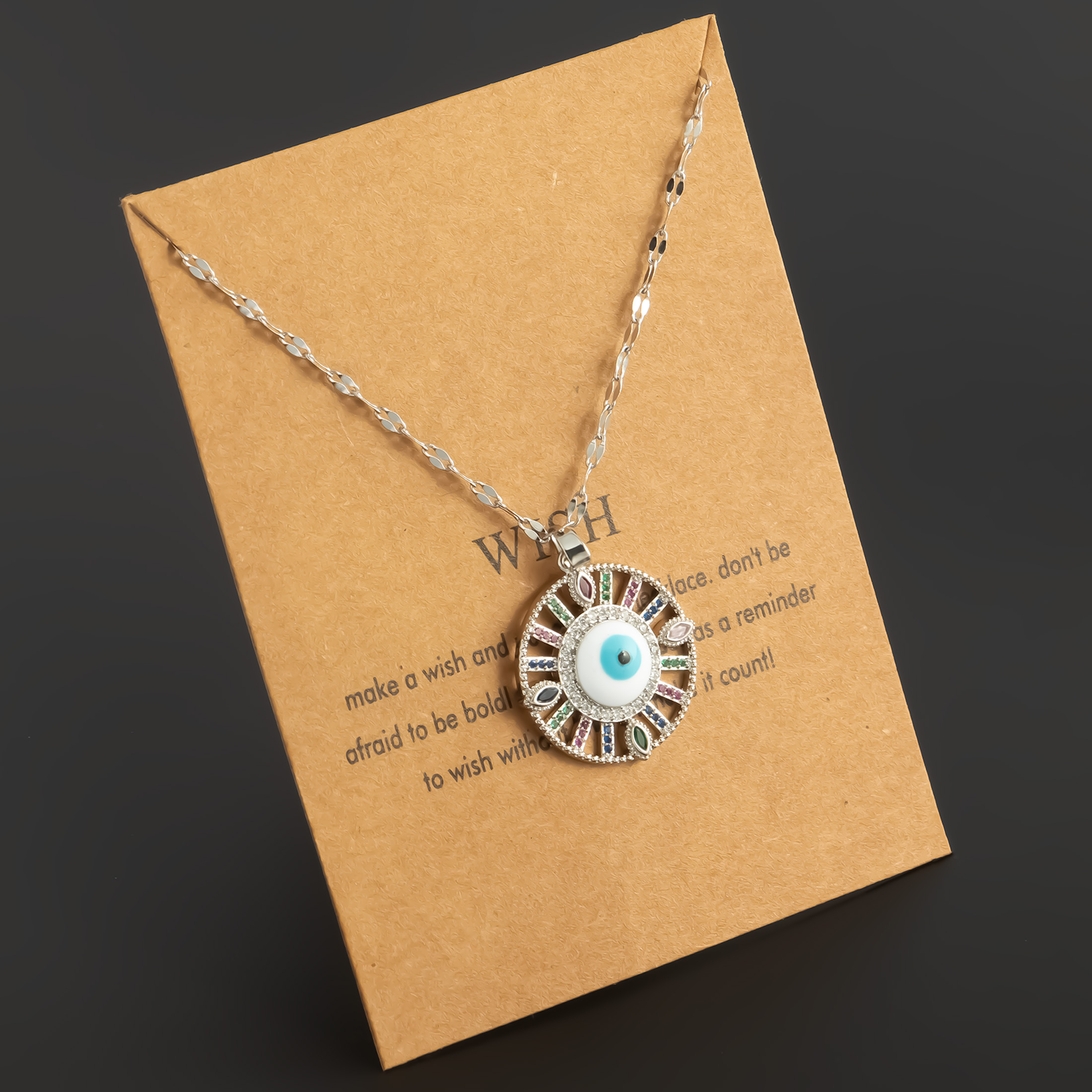 Wholesale Simple Style Devil's Eye Stainless Steel Copper Plating Inlay 18K Gold Plated Zircon Pendant Necklace display picture 11
