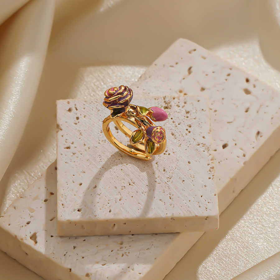 Romantisch Geometrisch Herzform Blume Kupfer Überzug 18 Karat Vergoldet Versilbert Offener Ring display picture 4