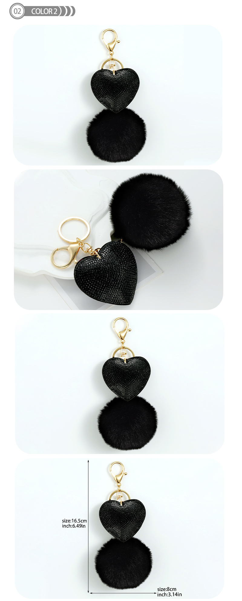 Cute Heart Shape Plush Korean Velvet Epoxy Inlay Rhinestones Bag Pendant Keychain display picture 3