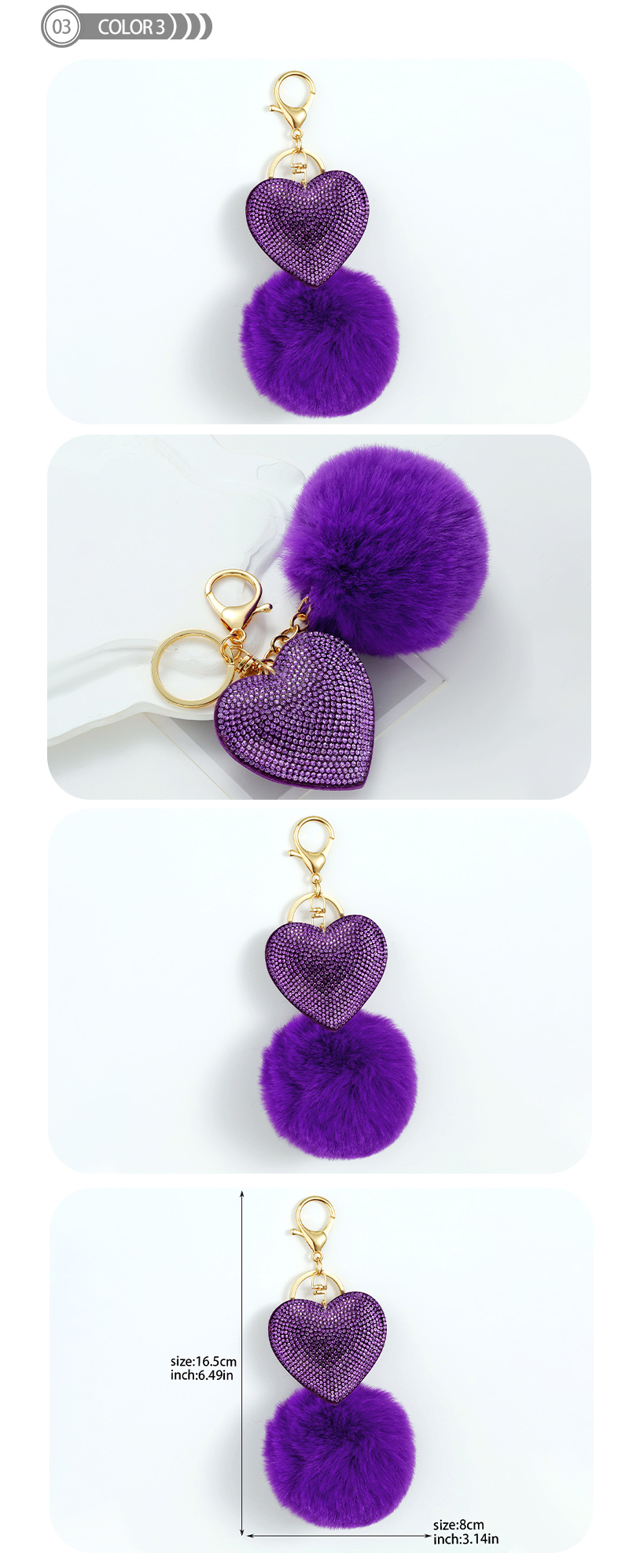 Cute Heart Shape Plush Korean Velvet Epoxy Inlay Rhinestones Bag Pendant Keychain display picture 4