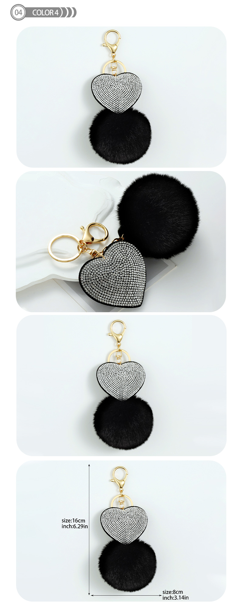 Cute Heart Shape Plush Korean Velvet Epoxy Inlay Rhinestones Bag Pendant Keychain display picture 5