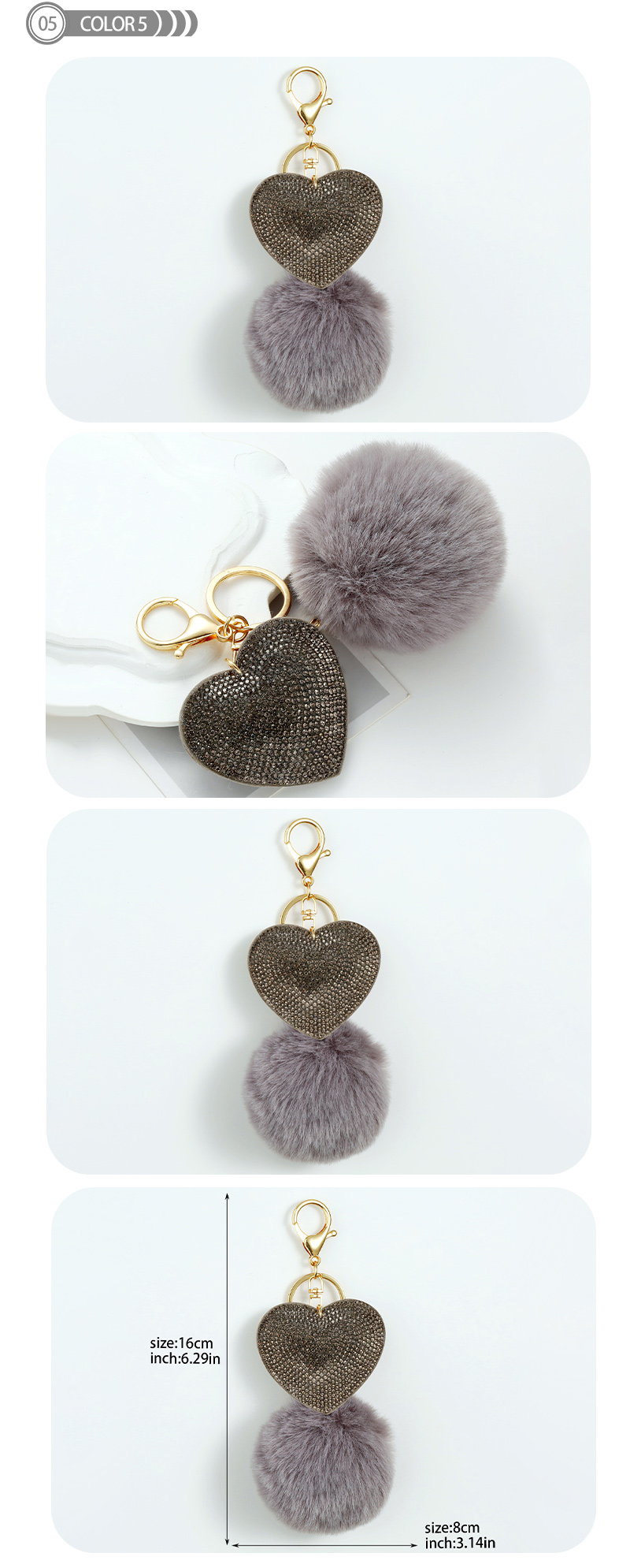 Cute Heart Shape Plush Korean Velvet Epoxy Inlay Rhinestones Bag Pendant Keychain display picture 6