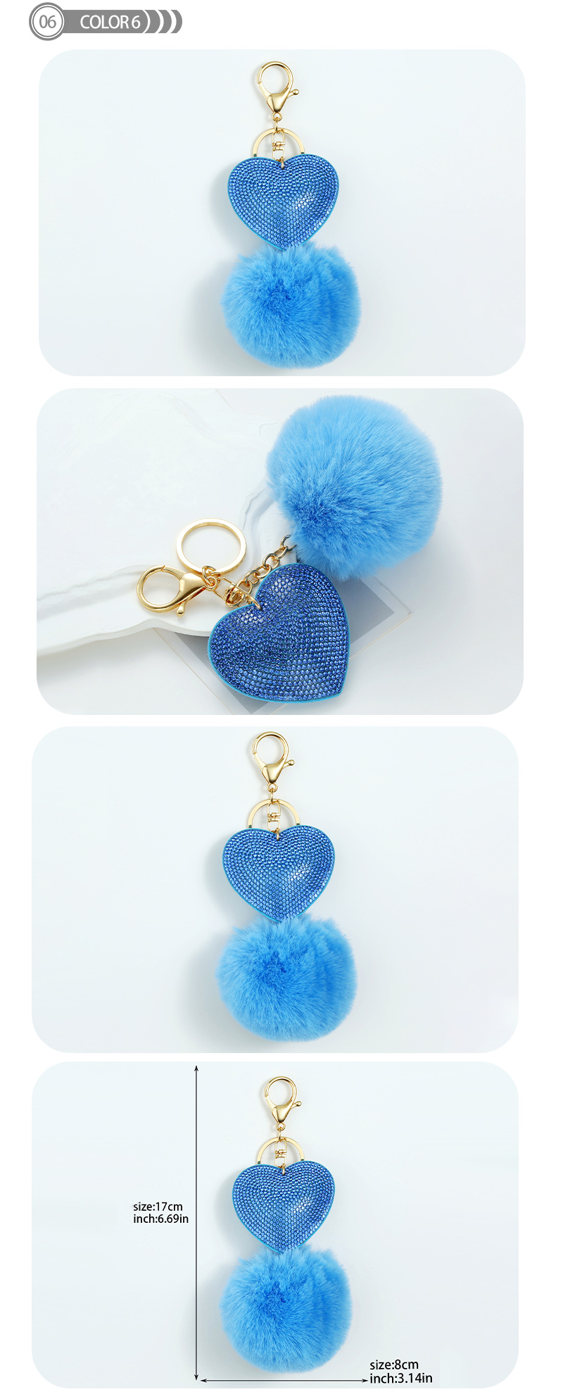 Cute Heart Shape Plush Korean Velvet Epoxy Inlay Rhinestones Bag Pendant Keychain display picture 7