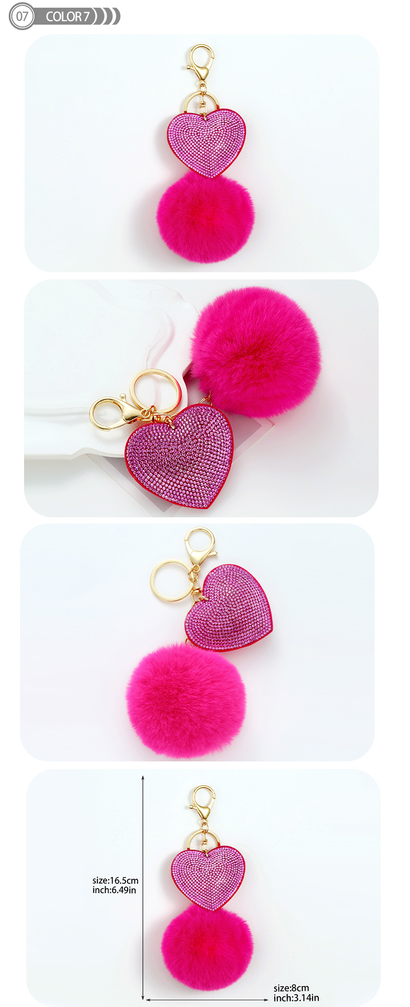 Cute Heart Shape Plush Korean Velvet Epoxy Inlay Rhinestones Bag Pendant Keychain display picture 8