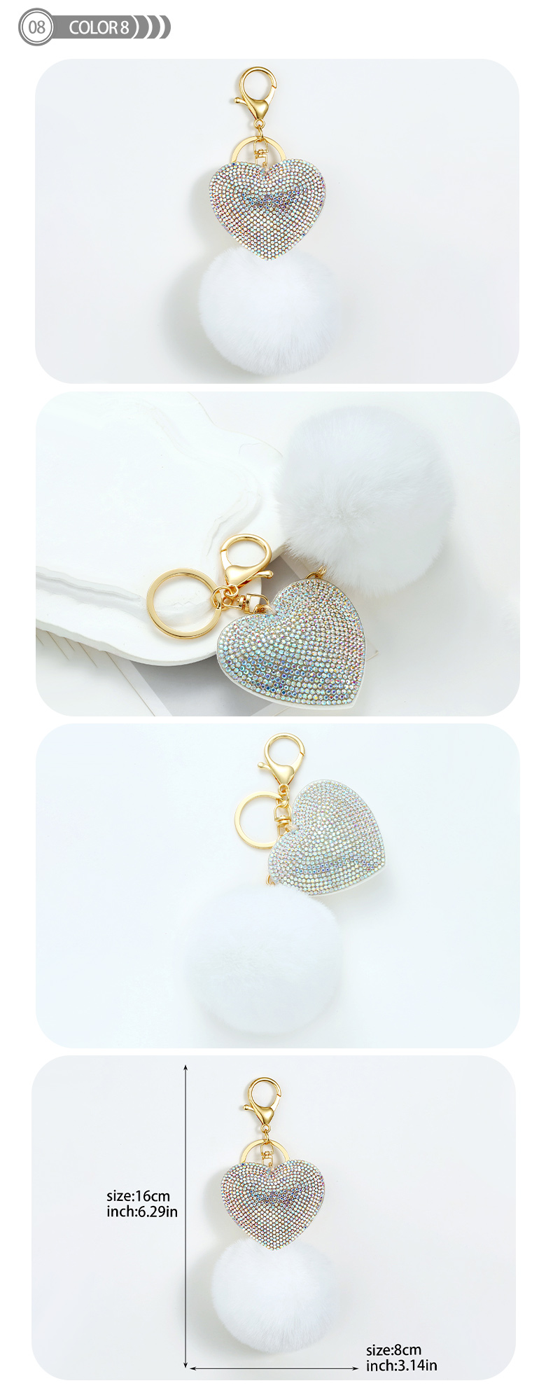 Cute Heart Shape Plush Korean Velvet Epoxy Inlay Rhinestones Bag Pendant Keychain display picture 9