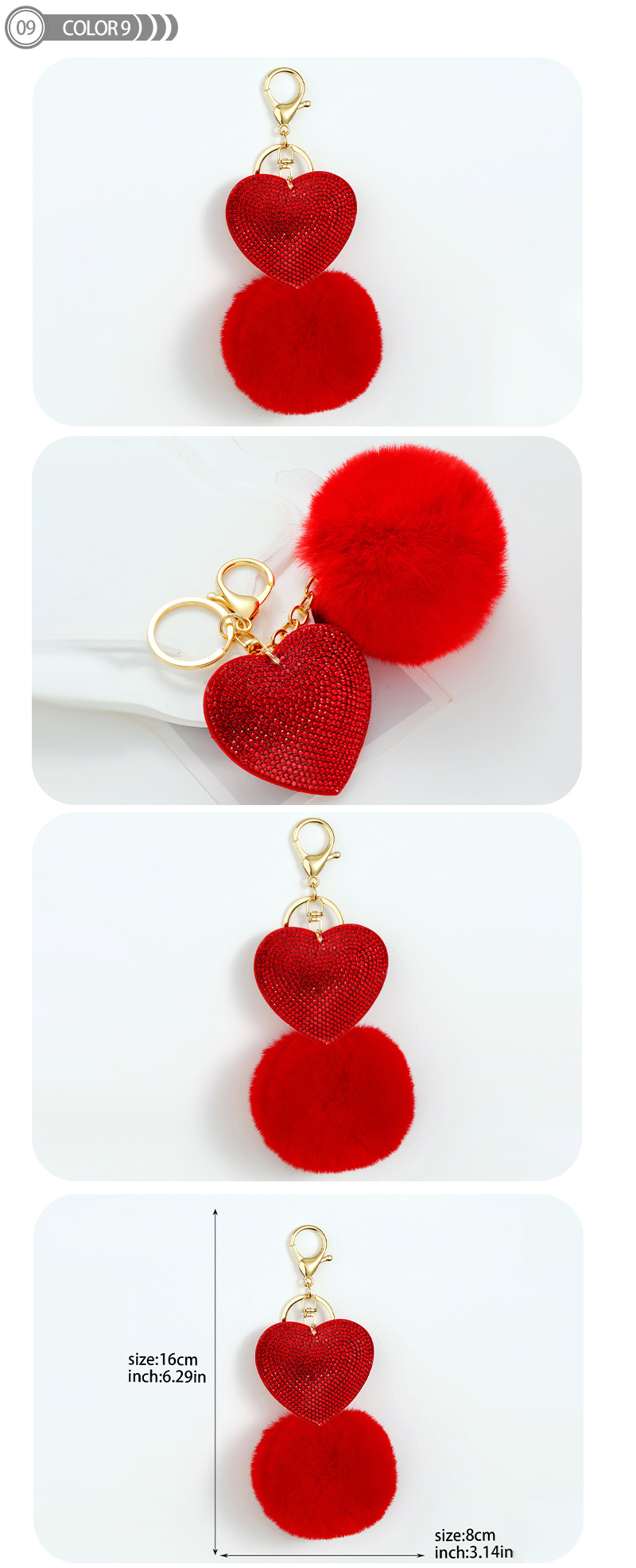 Cute Heart Shape Plush Korean Velvet Epoxy Inlay Rhinestones Bag Pendant Keychain display picture 10