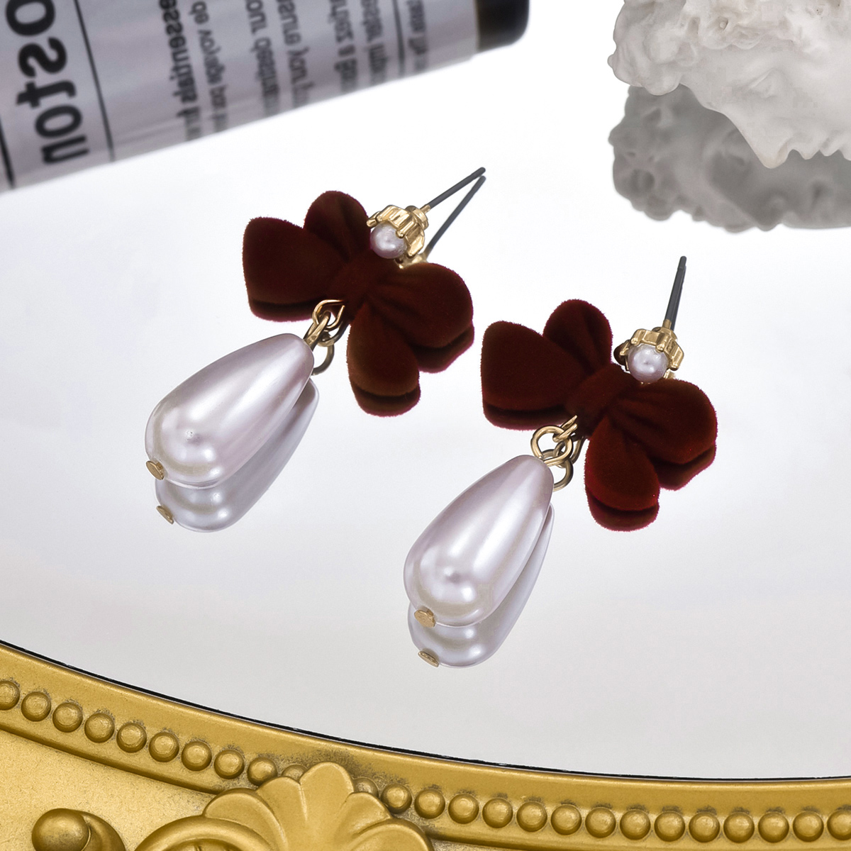1 Pair Elegant Romantic Bow Knot Arylic Flocking Drop Earrings display picture 1