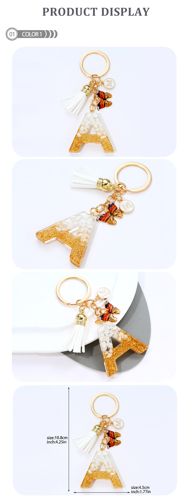 Simple Style Letter Resin Tassel Epoxy Bag Pendant Keychain display picture 2